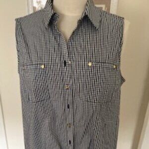 Anne Klein Women's Sleeveless Checkered Black and White blouse button closure